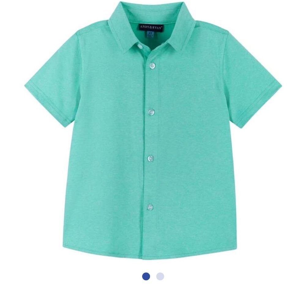Andy & Evan Teal Green performance button front short sleeve shirt NWT